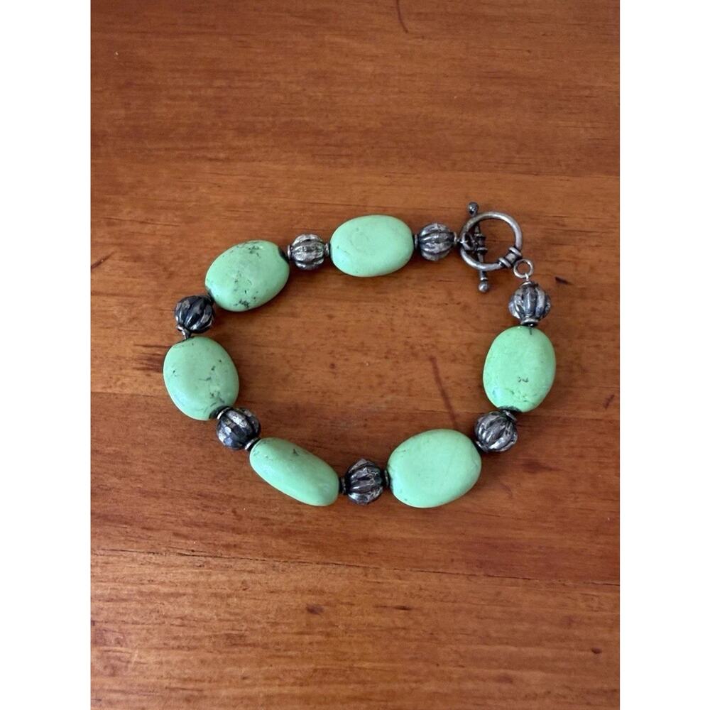 Turquoise Style Beaded Bracelet Silver Tone Accent Boho Southwest Jewelry
